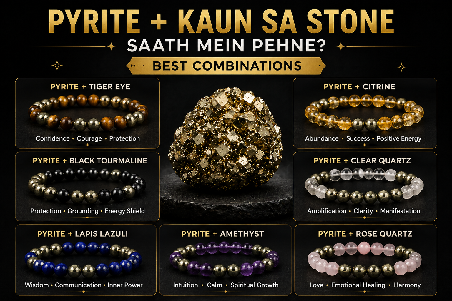Pyrite kaun se stone ke saath pehne – best combinations Tiger Eye Citrine Black Tourmaline Clear Quartz – Suyagya India